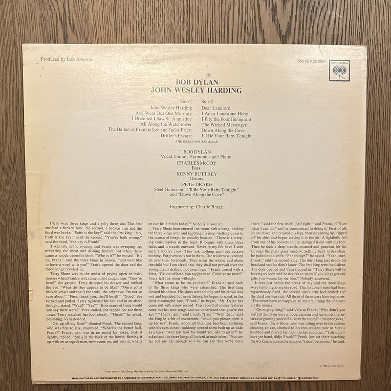 Bob Dylan John Wesley Harding Vinyl LP (CS 9604)