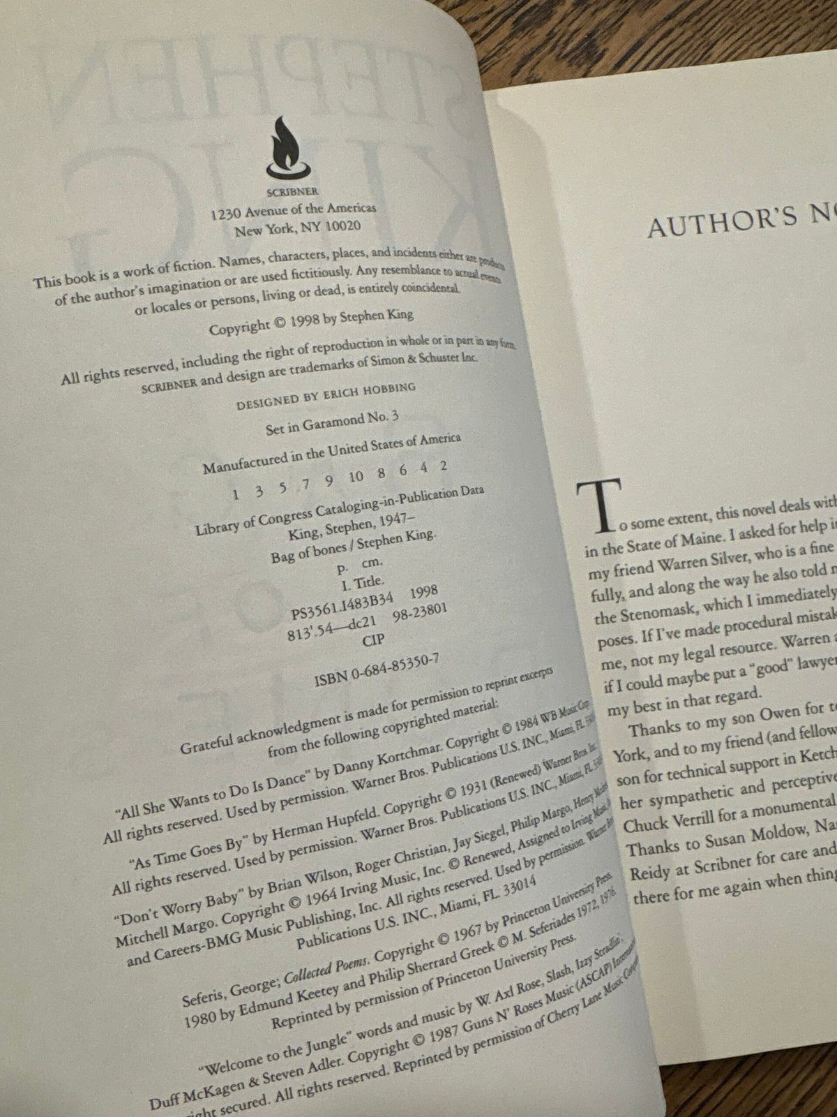 1st ed: Bag of Bones,  by Stephen King