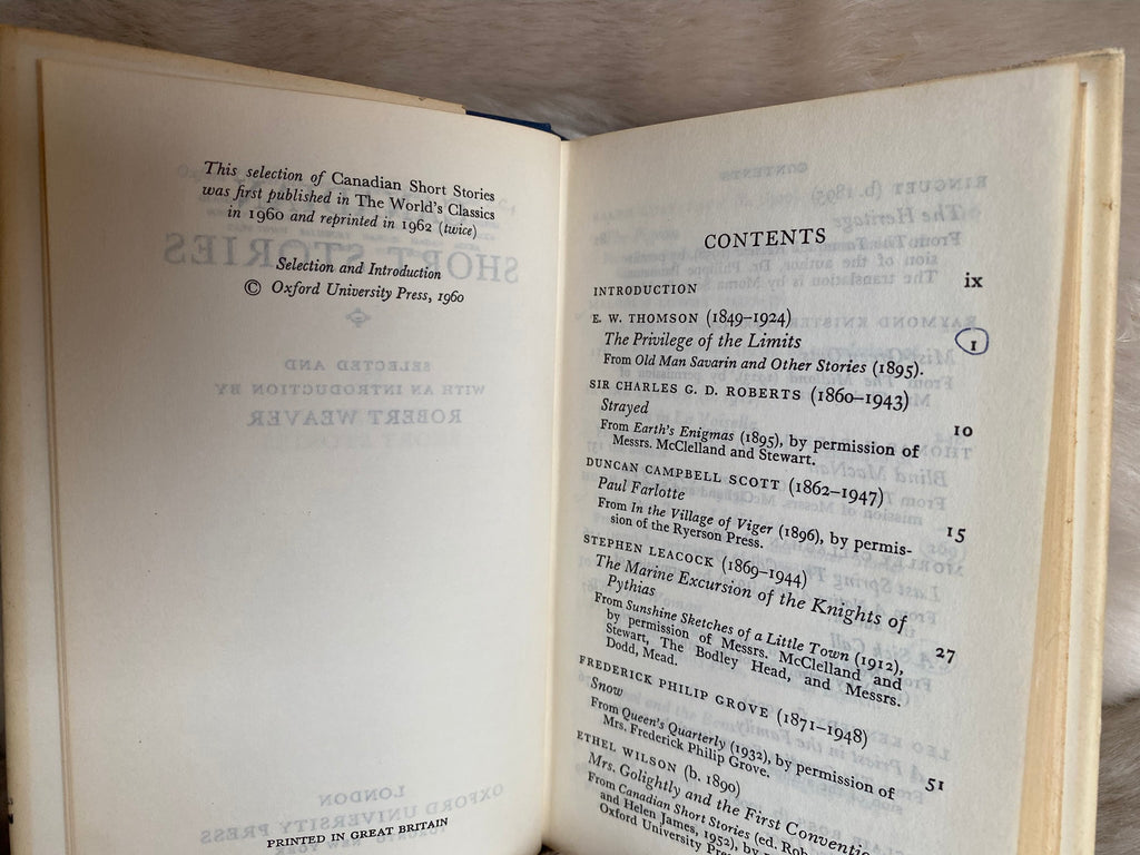 1962: Canadian Short Stories, Selected and with an Introduction by Robert Weaver