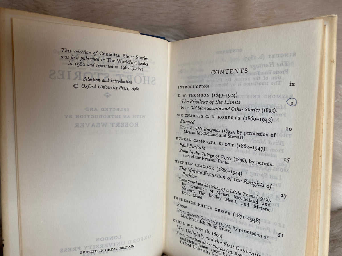 1962: Canadian Short Stories, Selected and with an Introduction by Robert Weaver