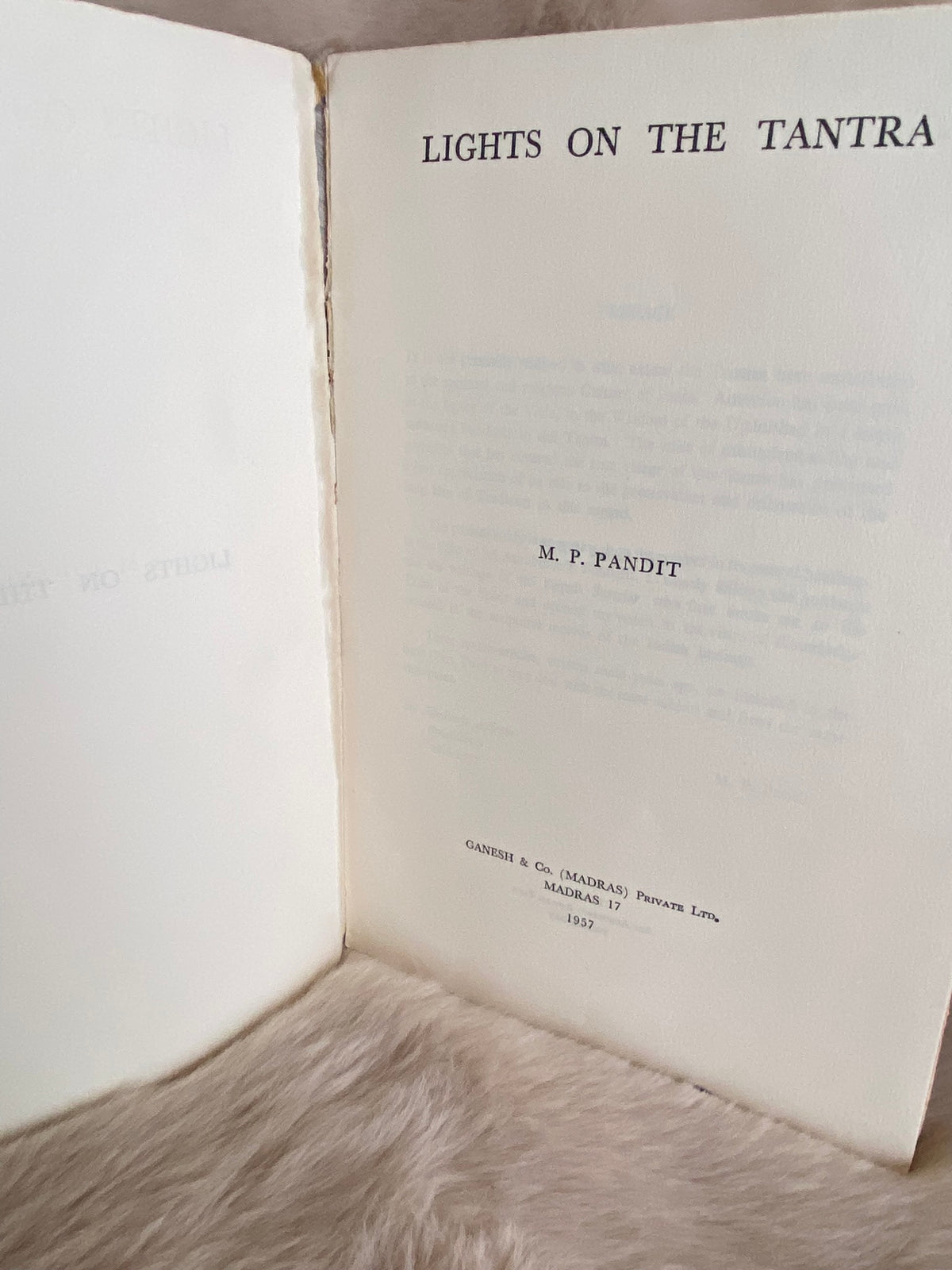 1957 First Edition: Lights on the Tantra, by M. P. Pandit
