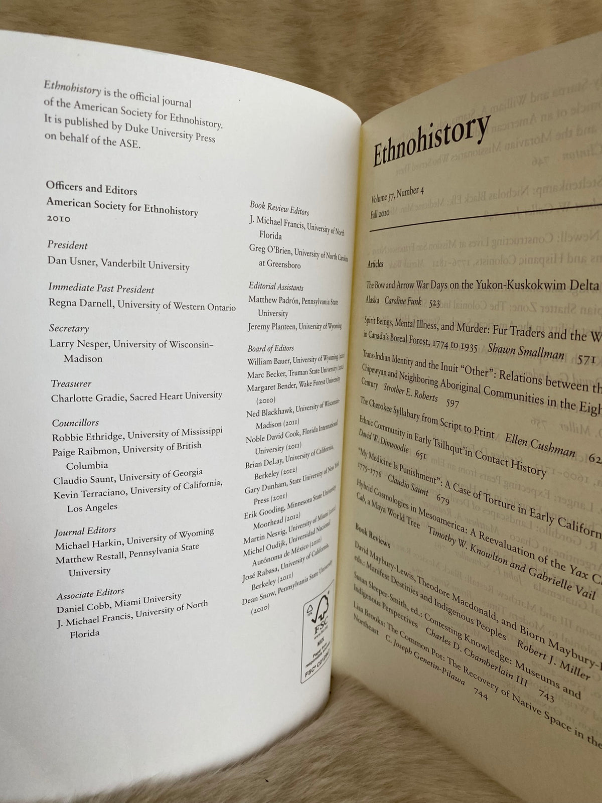 Ethnohistory, The Journal of the American Society for Ethnohistory. Volume 57, Number 4, Fall 2010