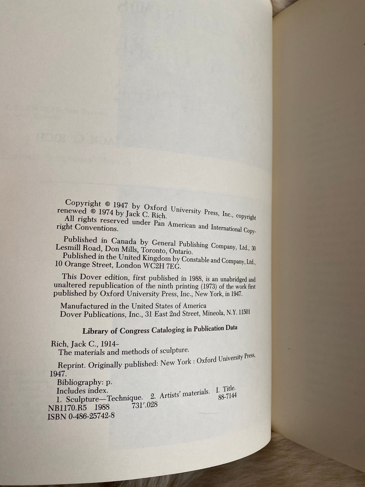 1988: The Materials and Methods of Sculpture, by Jack. C. Rich