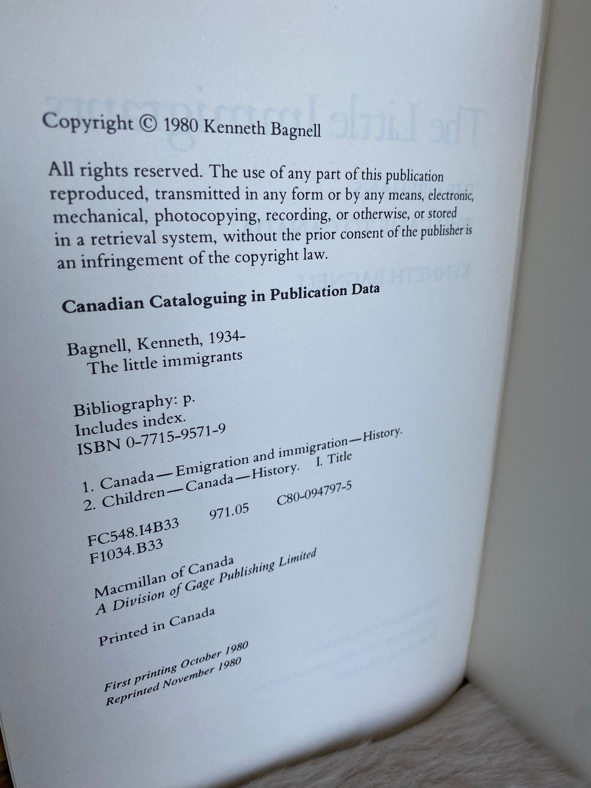 1980: The Little Immigrants: The Orphans Who Came to Canada, by Kenneth Bagnell