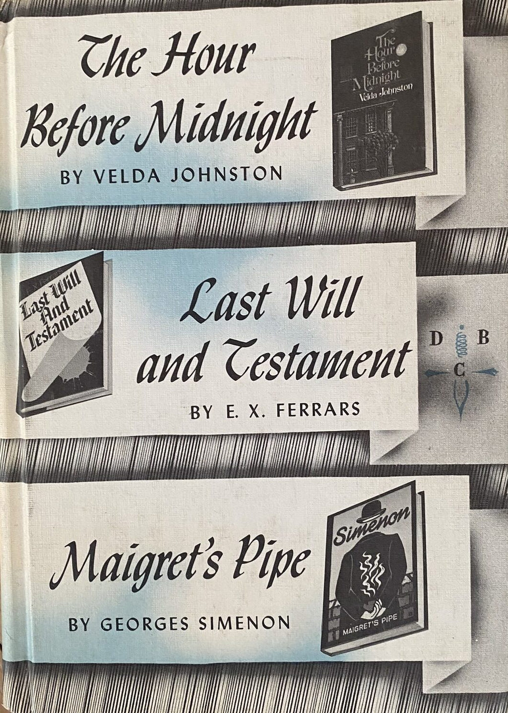 Set of Two Detective Book Club volumes: Eberhart, James, Allbeury, Johnston, Ferrars, Simenon