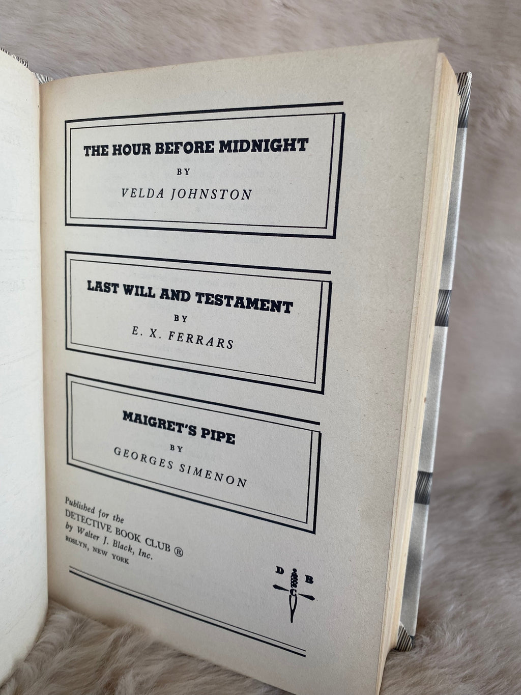 Set of Two Detective Book Club volumes: Eberhart, James, Allbeury, Johnston, Ferrars, Simenon