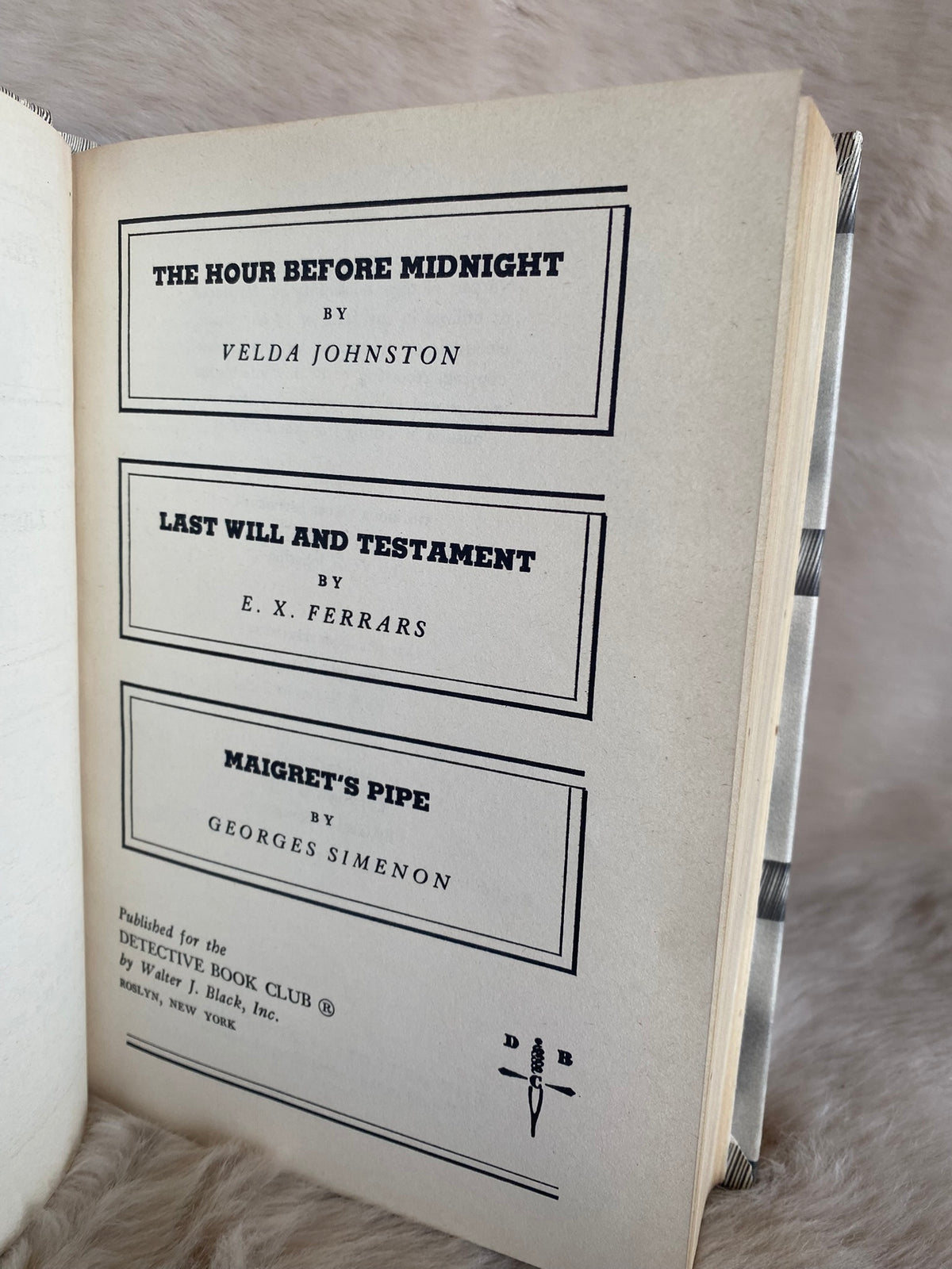 Set of Two Detective Book Club volumes: Eberhart, James, Allbeury, Johnston, Ferrars, Simenon