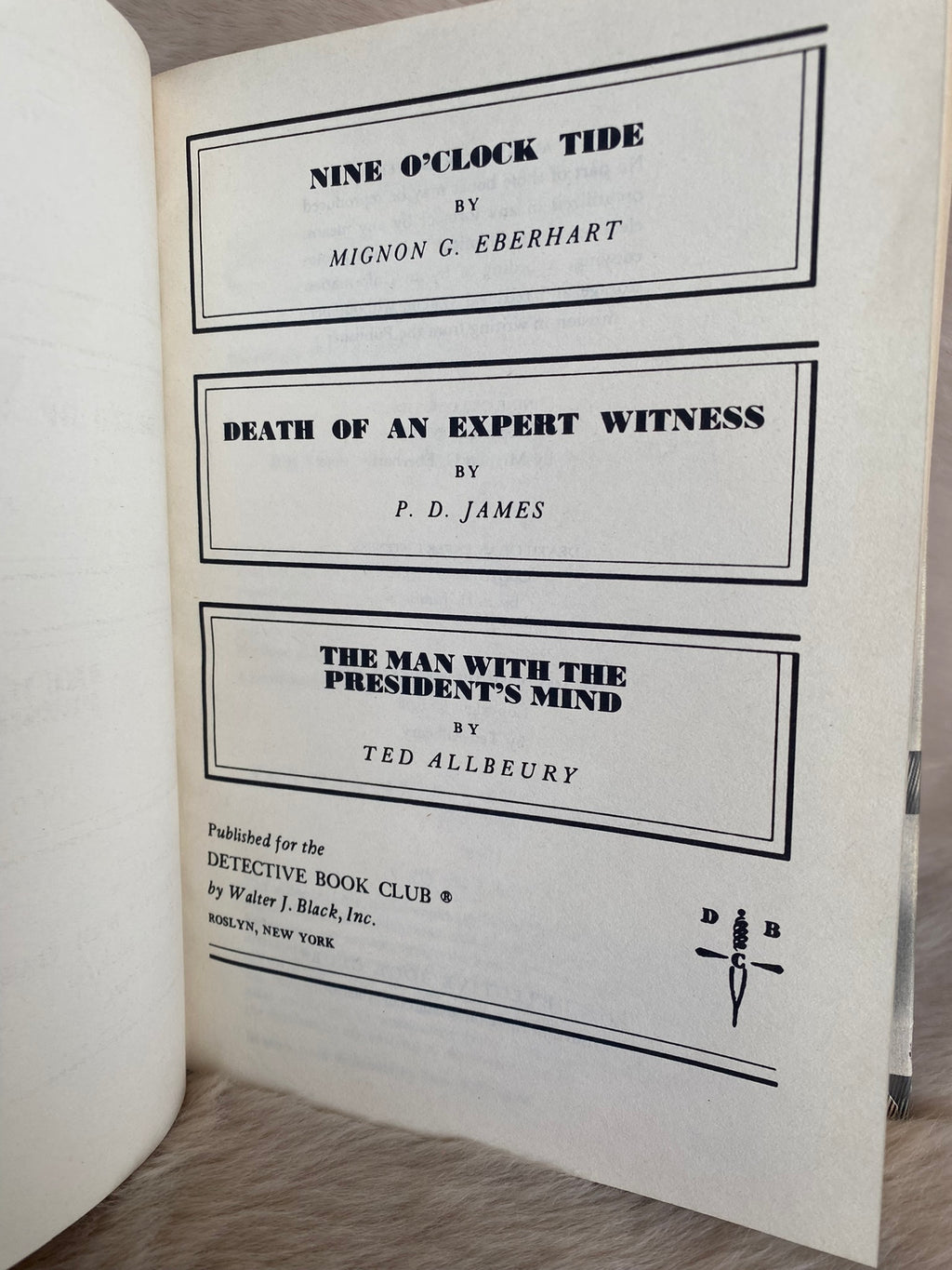 Set of Two Detective Book Club volumes: Eberhart, James, Allbeury, Johnston, Ferrars, Simenon