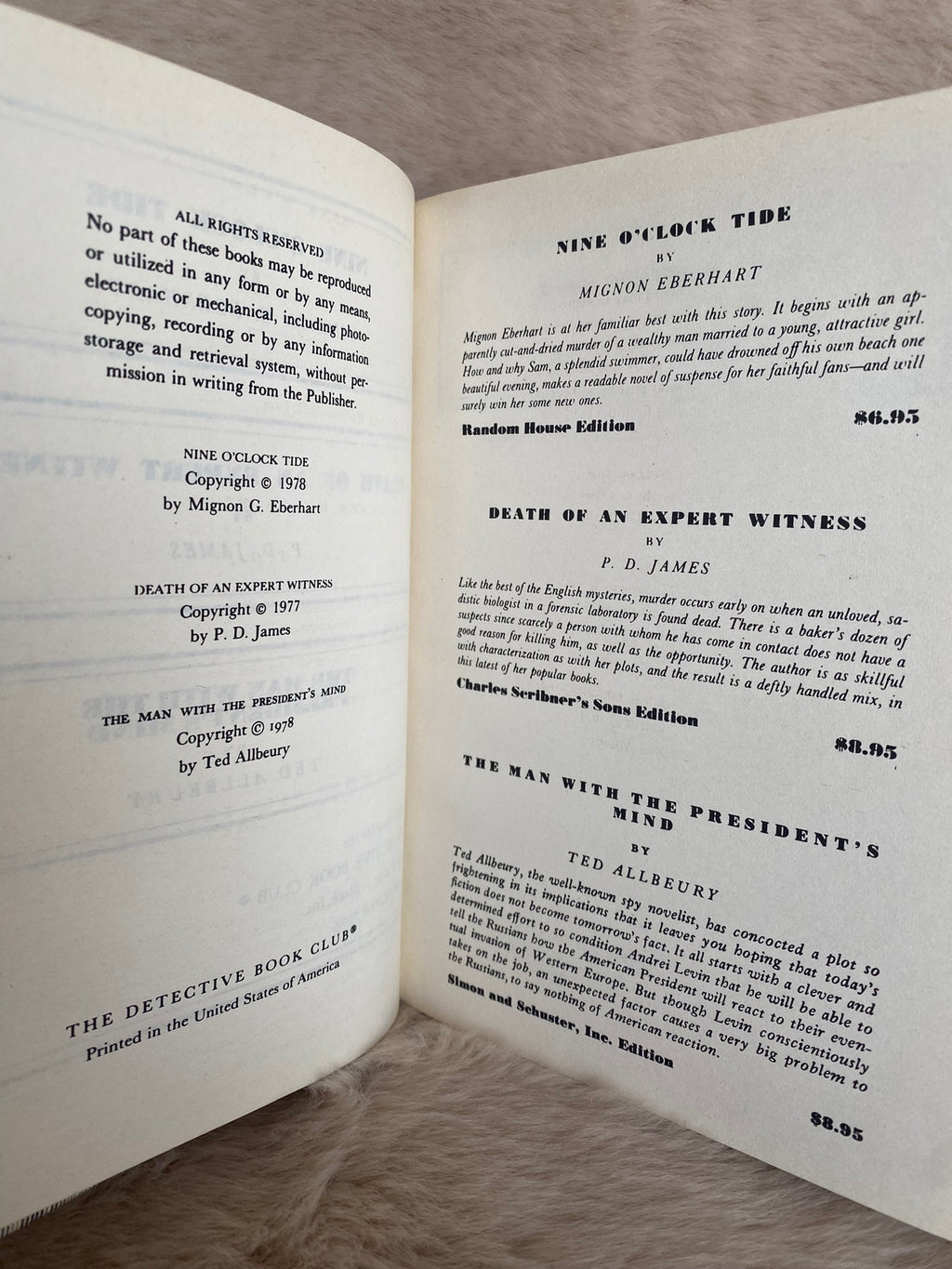Set of Two Detective Book Club volumes: Eberhart, James, Allbeury, Johnston, Ferrars, Simenon