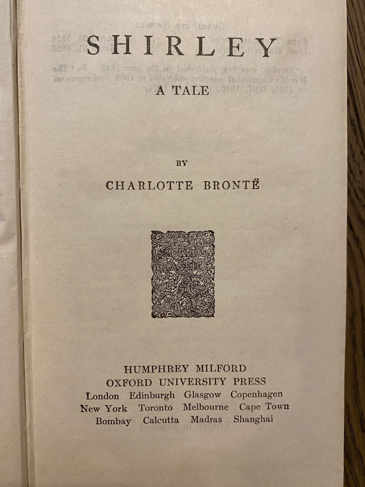 1924: Shirley, a novel by Charlotte, Emily and Anne Bronte, part XIV of the World's Classics