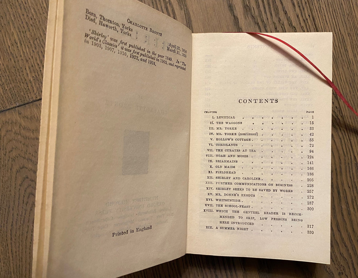 1924: Shirley, a novel by Charlotte, Emily and Anne Bronte, part XIV of the World's Classics