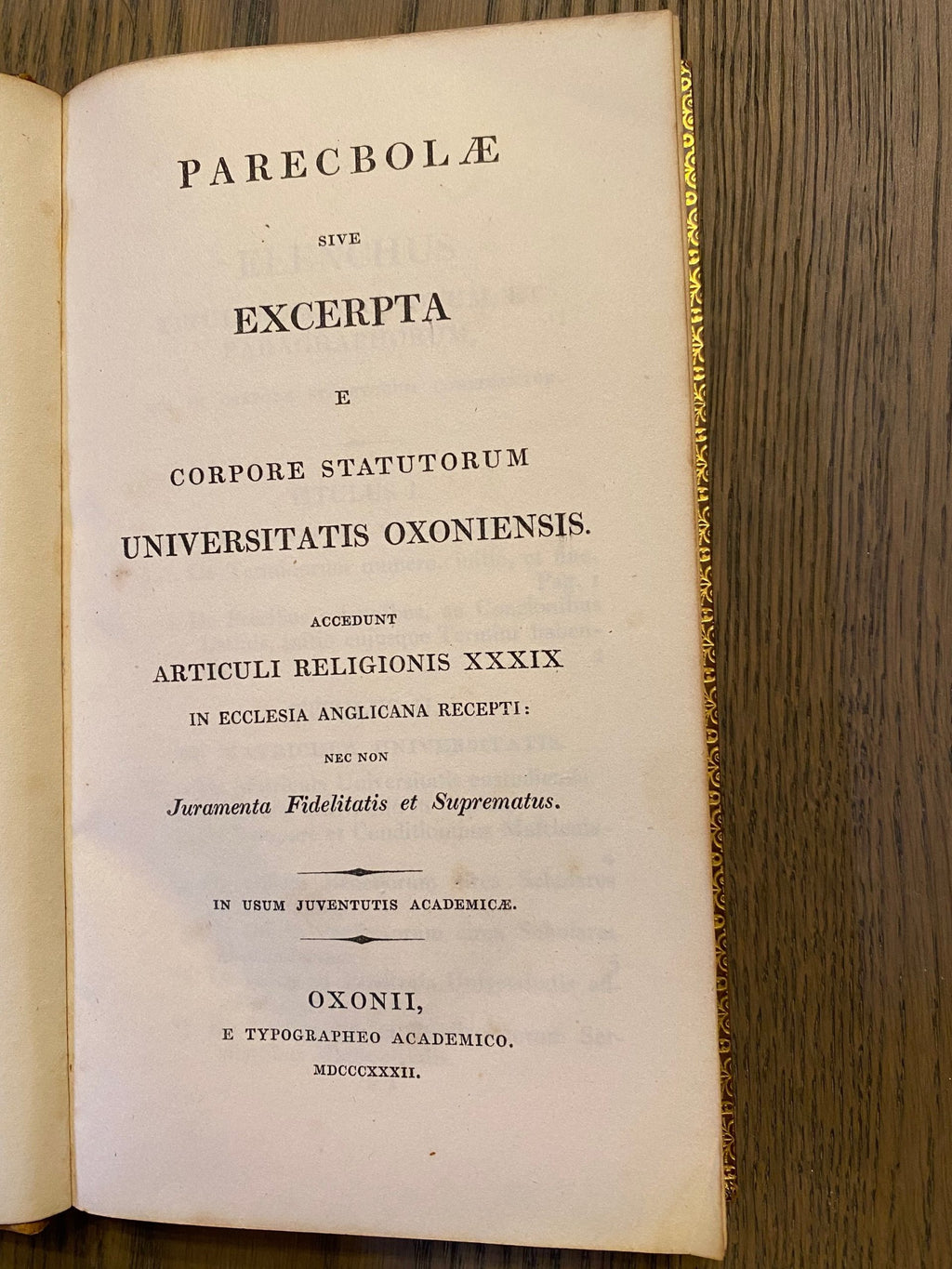 1834 Parecbolae sive excerpta e corpore statutorum Universitatis Oxoniensis