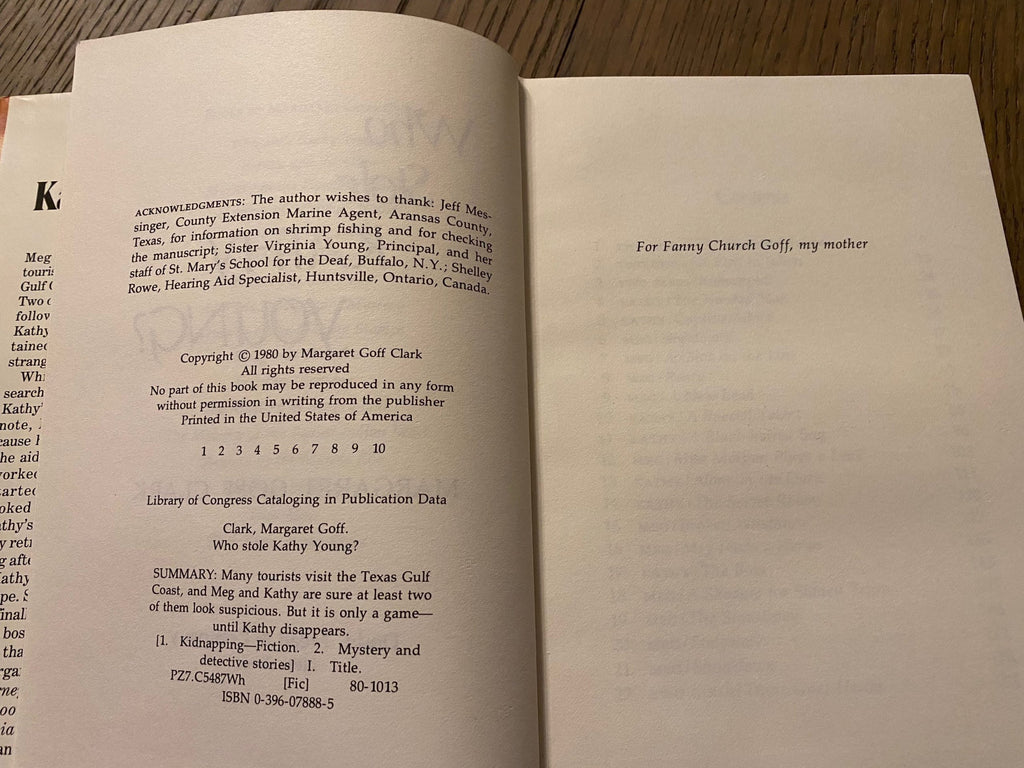 1980 Signed First Edition: Who Stole Kathy Young? by Margaret Goff Clark