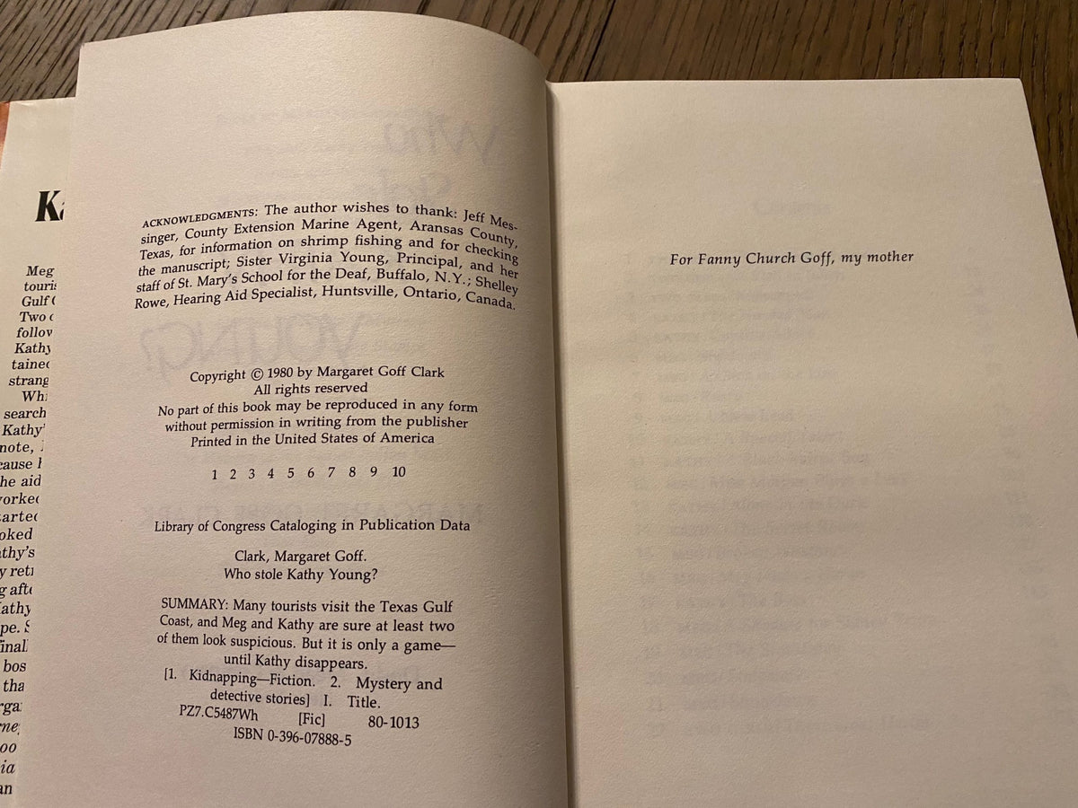 1980 Signed First Edition: Who Stole Kathy Young? by Margaret Goff Clark