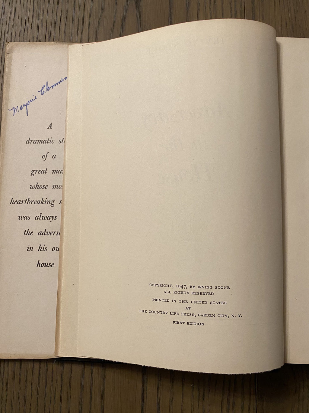 1947 First Edition - Adversary in the House: a Biographical Novel by Irving Stone
