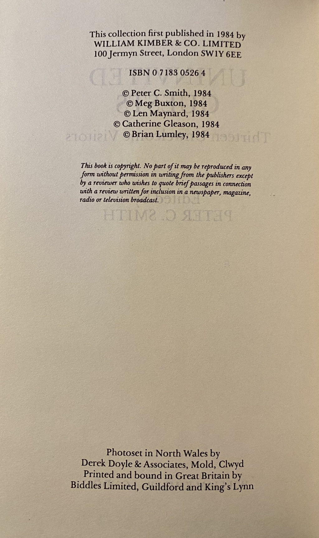 1984 - Uninvited Guests: Thirteen Unwelcome Guests, collection of stories edited by Peter S. Smith