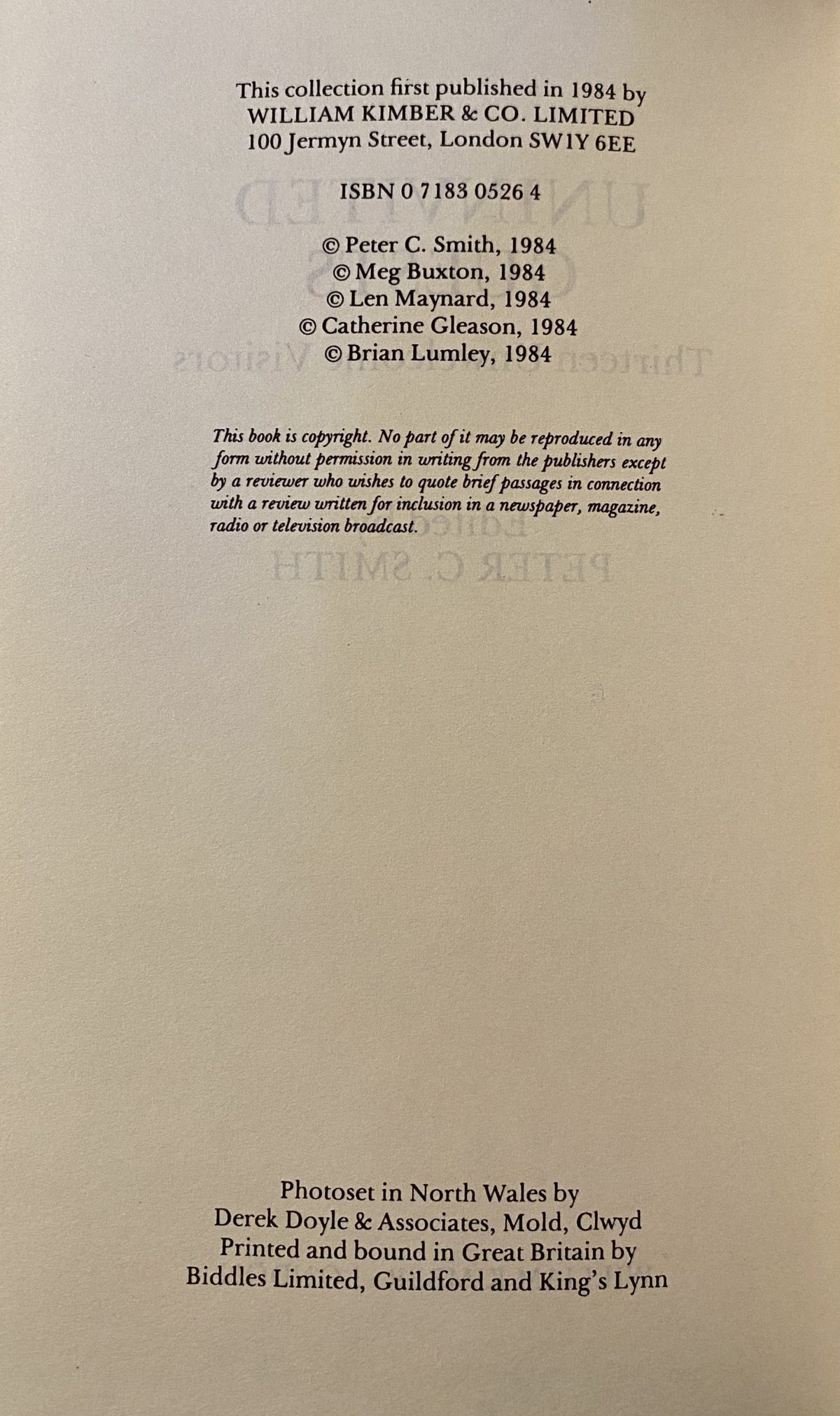 1984 - Uninvited Guests: Thirteen Unwelcome Guests, collection of stories edited by Peter S. Smith