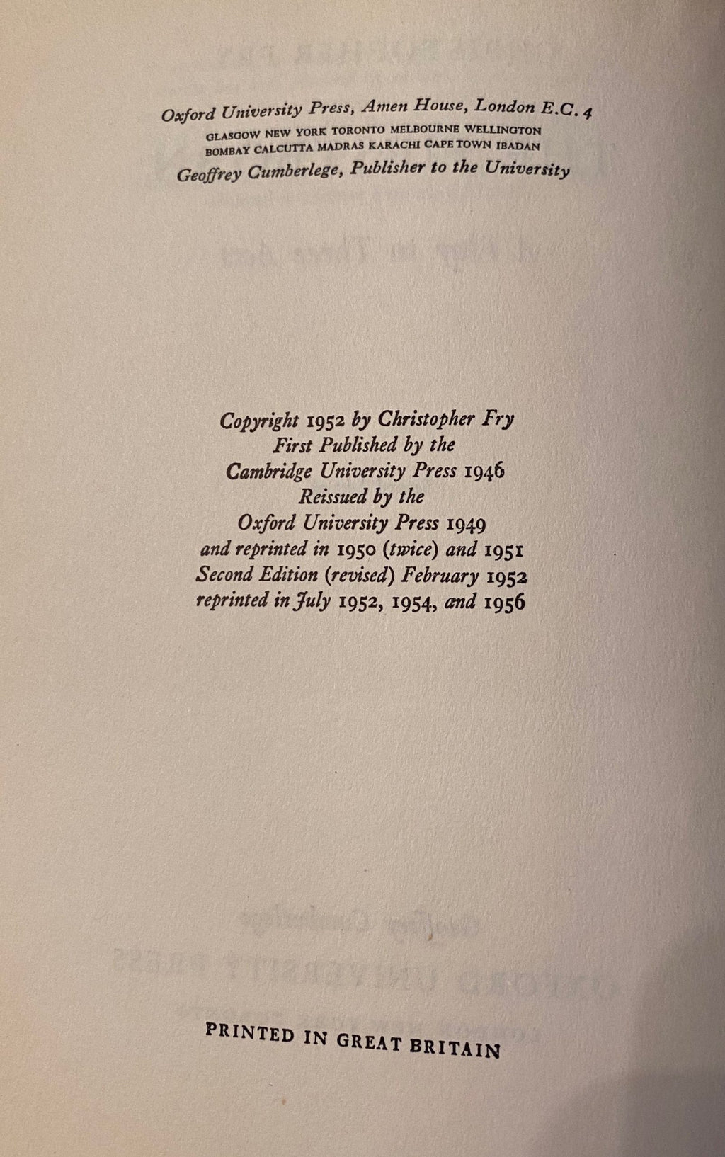 1956: The Firstborn, a play by Christopher Fry, Second Edition