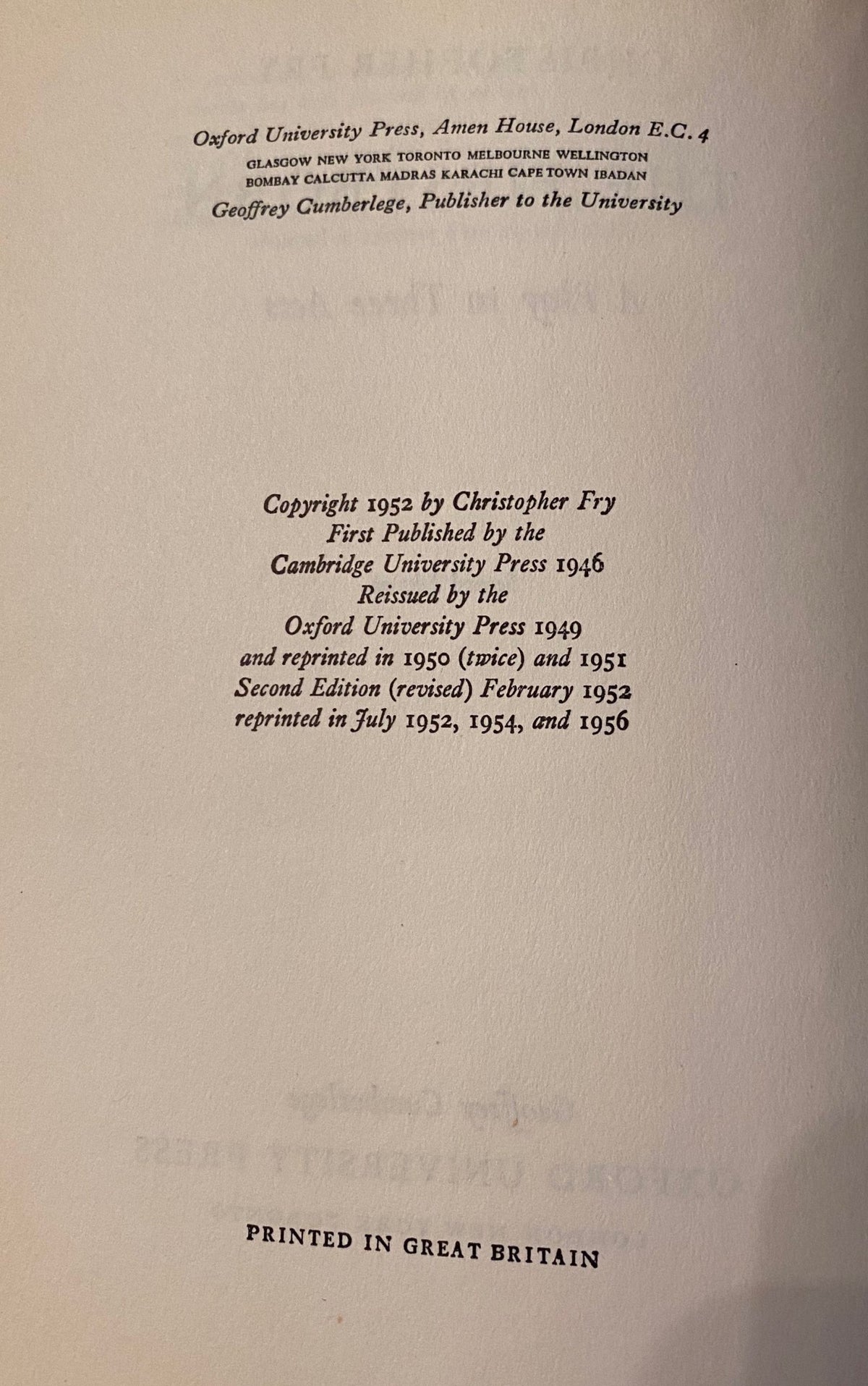 1956: The Firstborn, a play by Christopher Fry, Second Edition