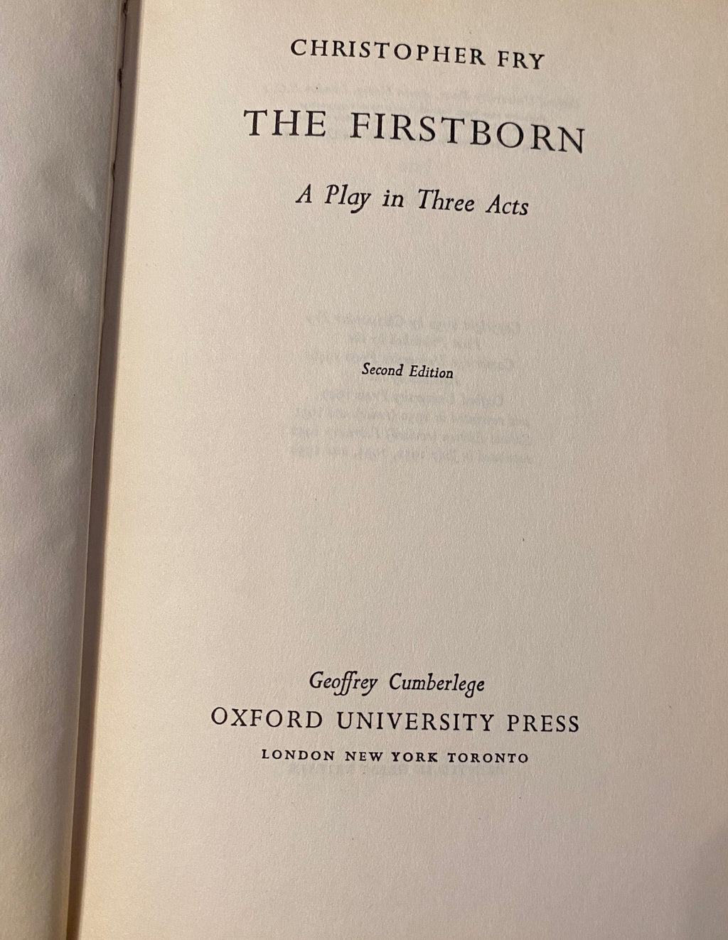 1956: The Firstborn, a play by Christopher Fry, Second Edition