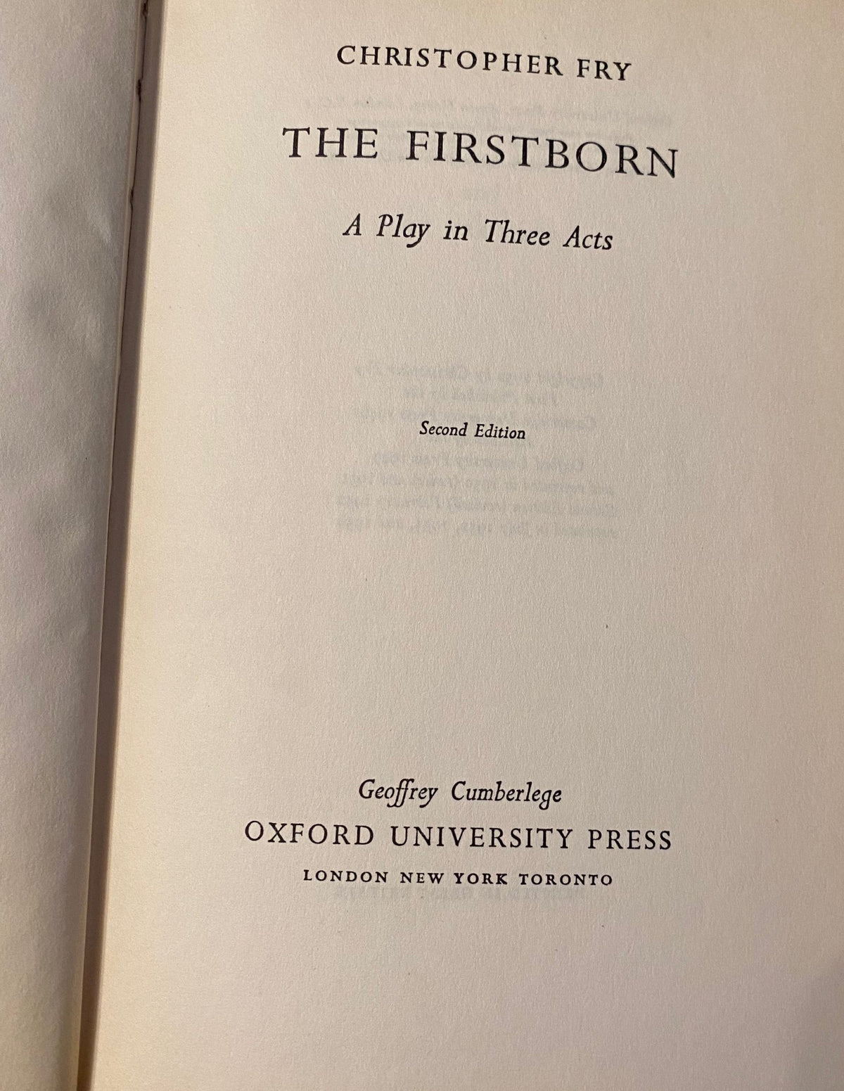 1956: The Firstborn, a play by Christopher Fry, Second Edition