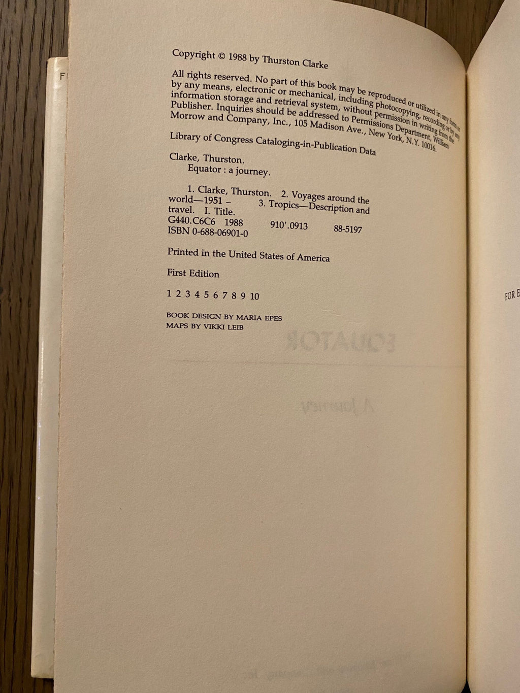 1988 First Edition -  Equator: A Journey, by Thurston Clarke