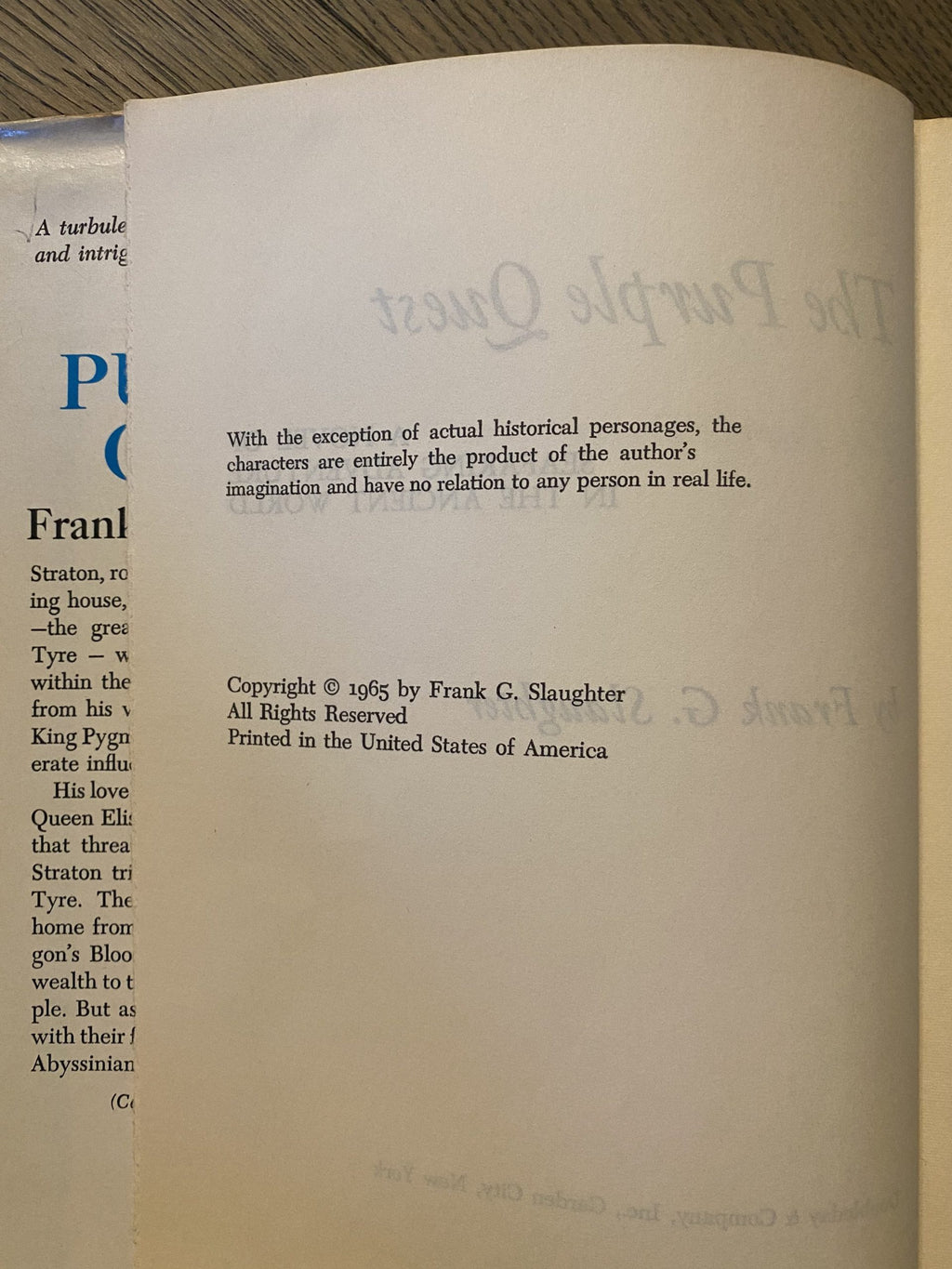 1965: The Purple Quest, a vivid novel of seafaring adventure by Frank G. Slaughter