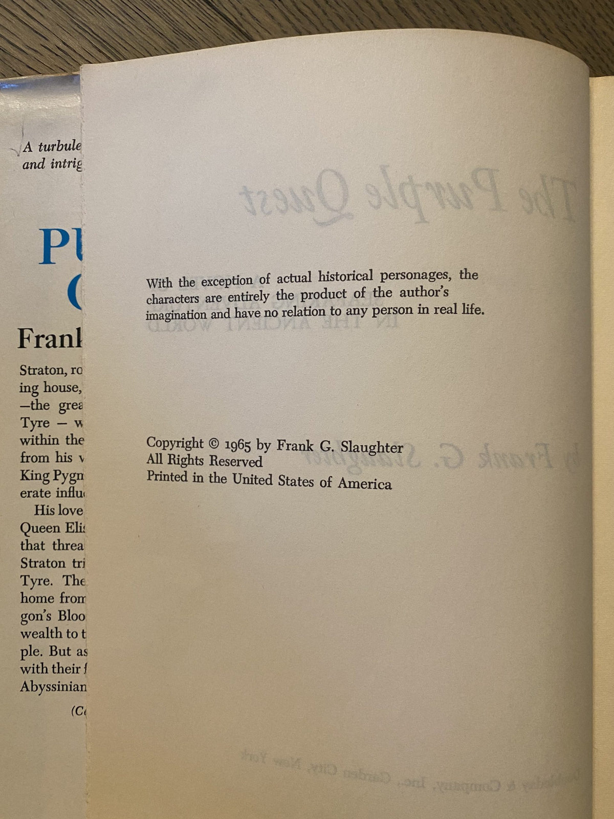 1965: The Purple Quest, a vivid novel of seafaring adventure by Frank G. Slaughter