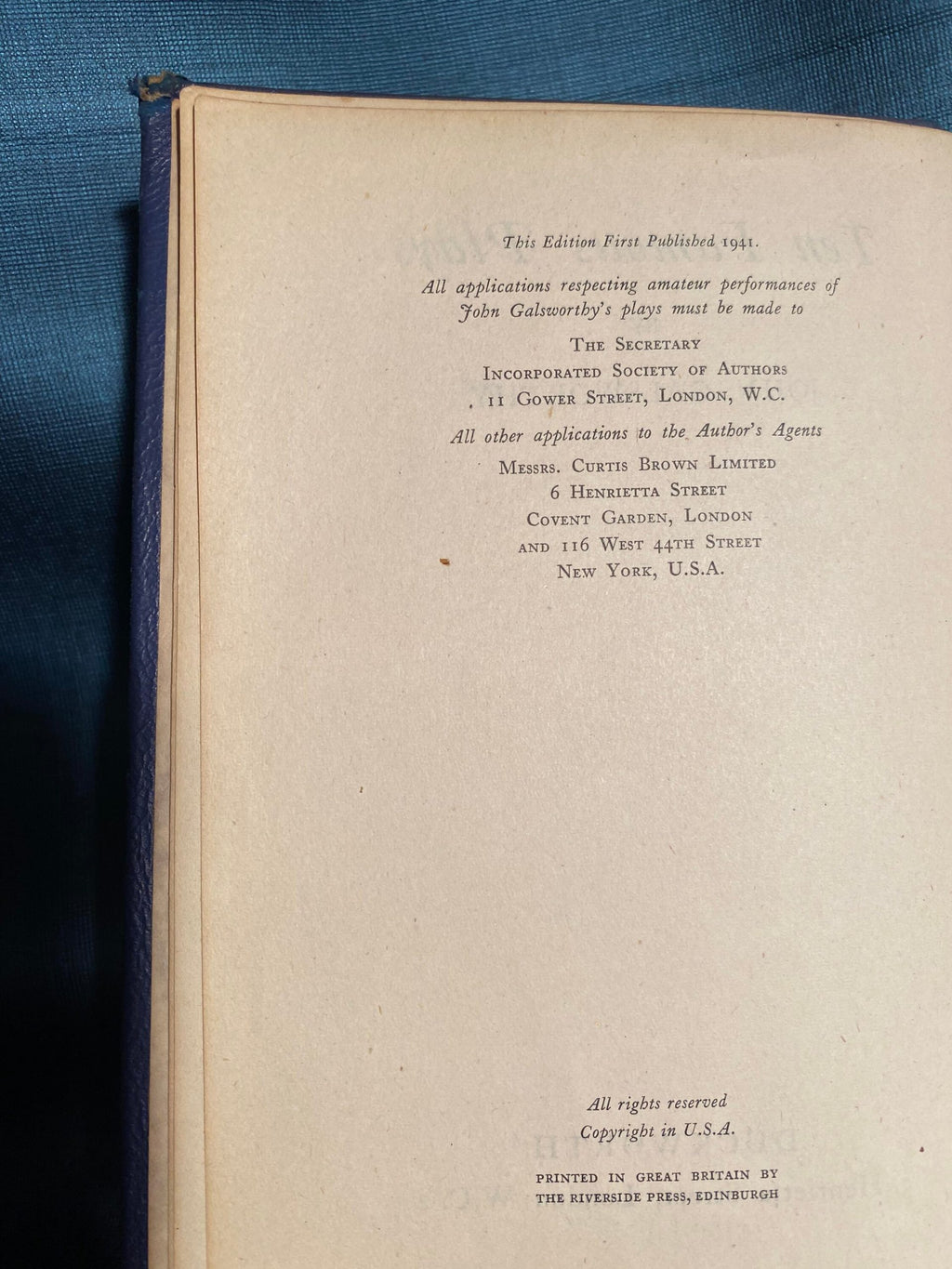 1941: Ten Famous Plays, by John Galsworthy: Silver Fox, Joy, Strife, Justice, The Skin Game, Loyalties, Windows, Old Eng