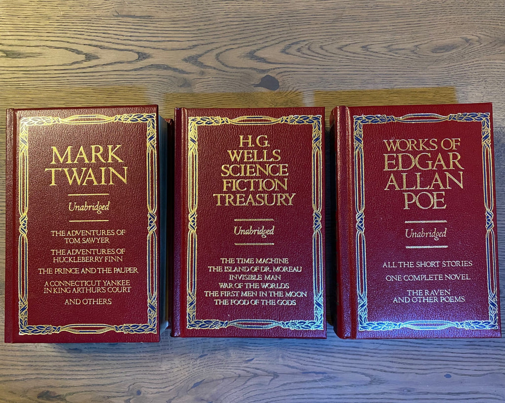 1980s set of 3: H.G. Wells Science Fiction Treasury, Works of Edgar Allan Poe, Mark Twain -  Chatham River Press
