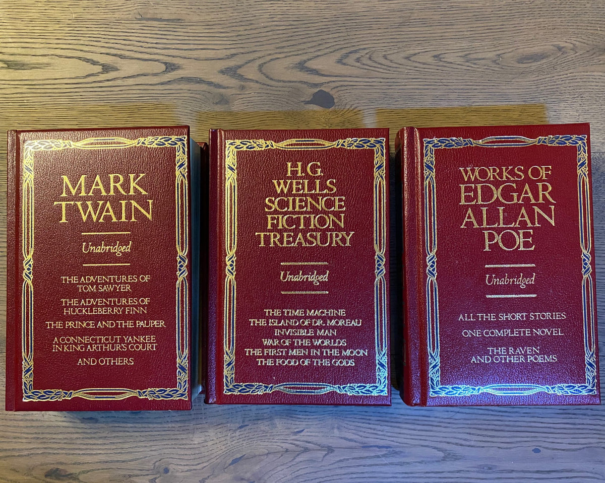 1980s set of 3: H.G. Wells Science Fiction Treasury, Works of Edgar Allan Poe, Mark Twain -  Chatham River Press