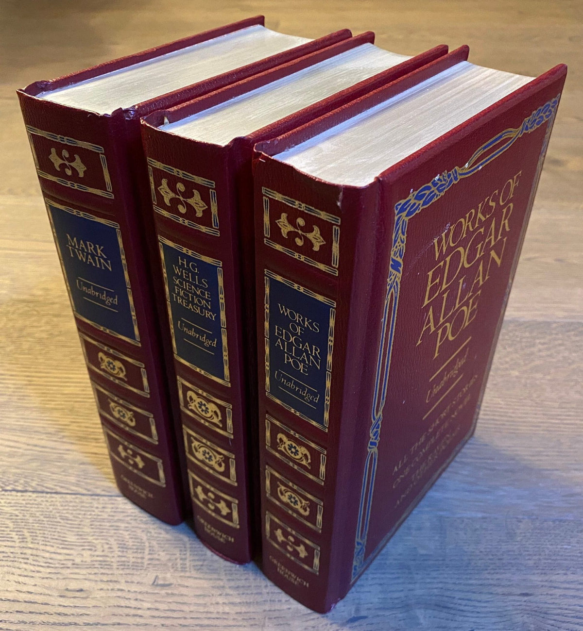 1980s set of 3: H.G. Wells Science Fiction Treasury, Works of Edgar Allan Poe, Mark Twain -  Chatham River Press