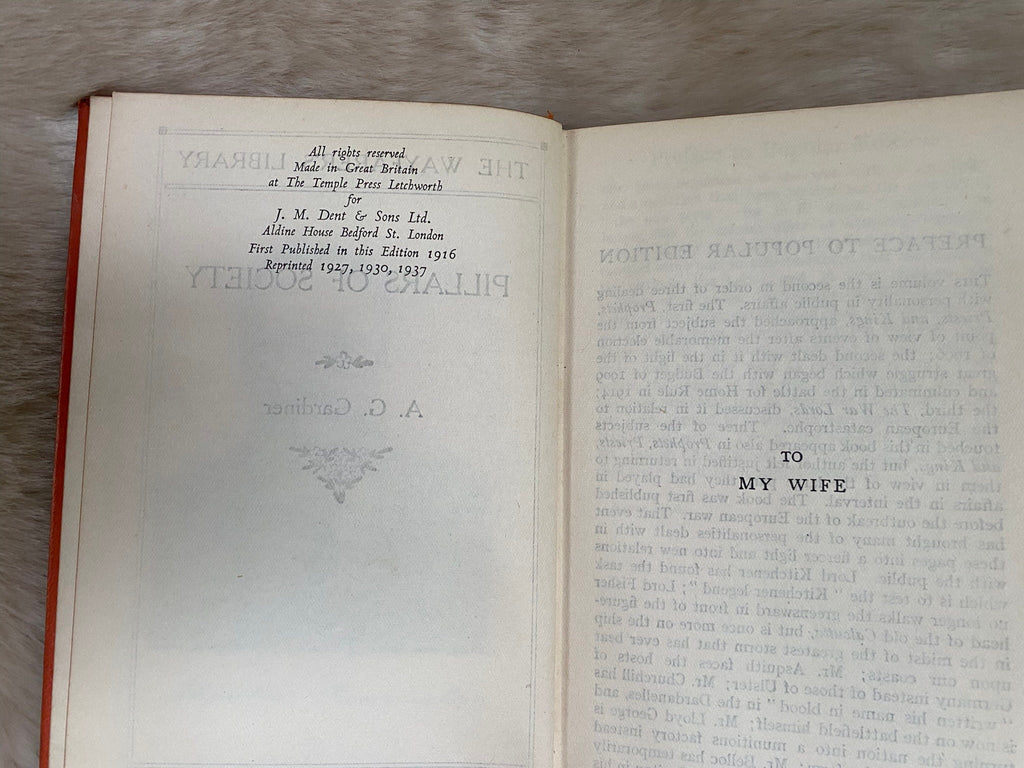 1937: Pillars of Society, by A.G. Gardiner, The Wayfarer's Library