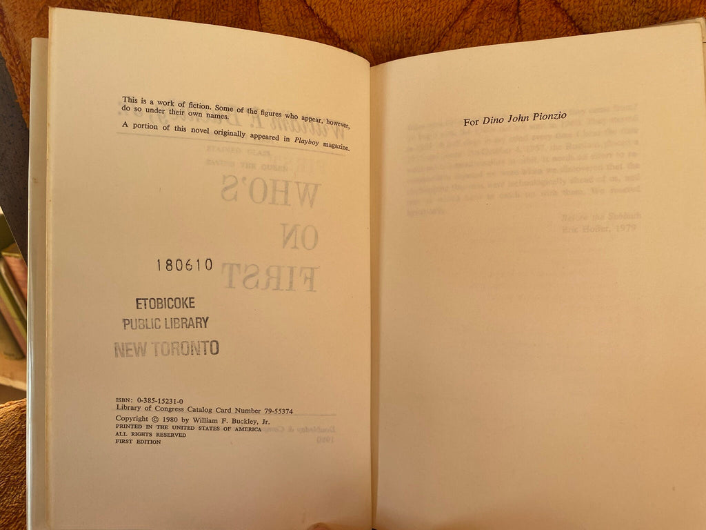 1980 First Edition: Who's On First, by William F. Buckley Jr