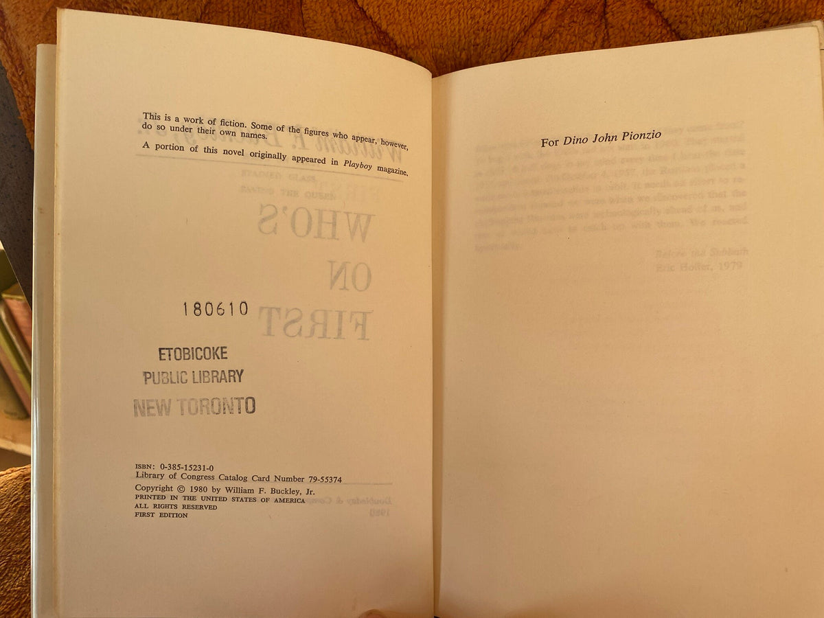 1980 First Edition: Who's On First, by William F. Buckley Jr