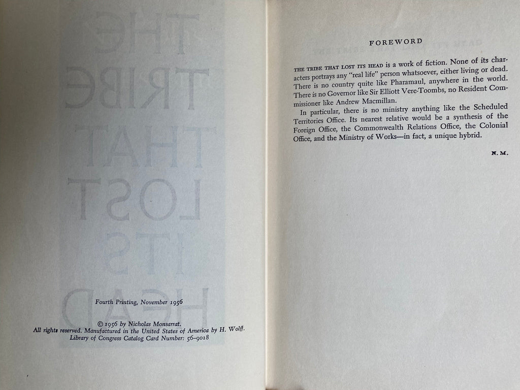 1956: The Tribe that Lost Its Head, by Nicholas Montsarrat, Fourth Printing