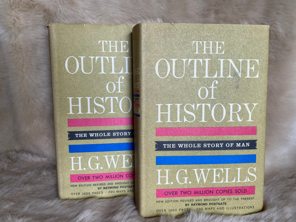 1961 set of 2: The Outline of History The Whole Story of Man, H.G. Wells, 200 maps and illustrations
