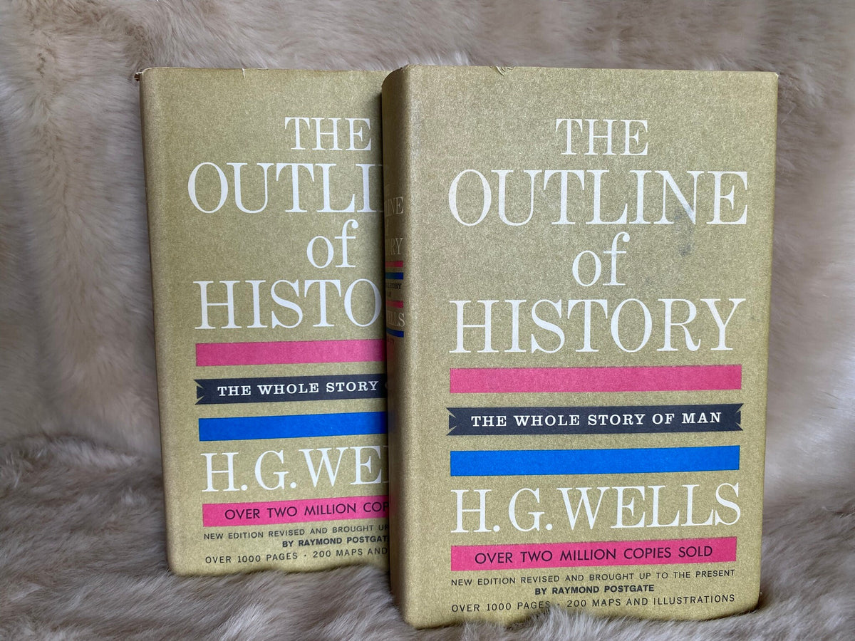 1961 set of 2: The Outline of History The Whole Story of Man, H.G. Wells, 200 maps and illustrations